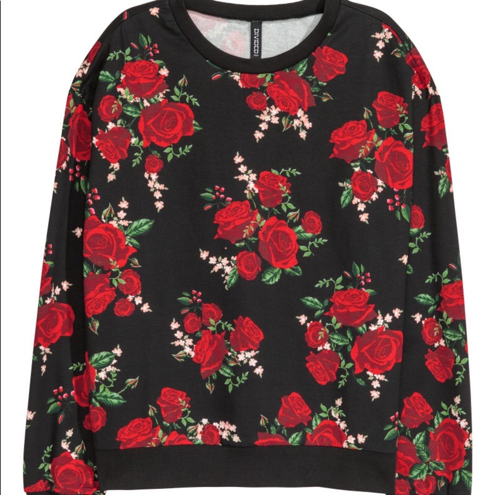 Black Sweater with Rose Print